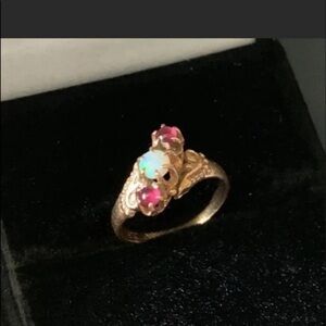 14K OPAL GARNET RING 6 Estate Jewelry